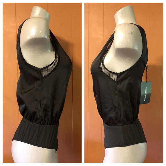 NWT Pretty Little Things Black Lace Insert Plunge Thong Bodysuit, 0 - Picture 6 of 11